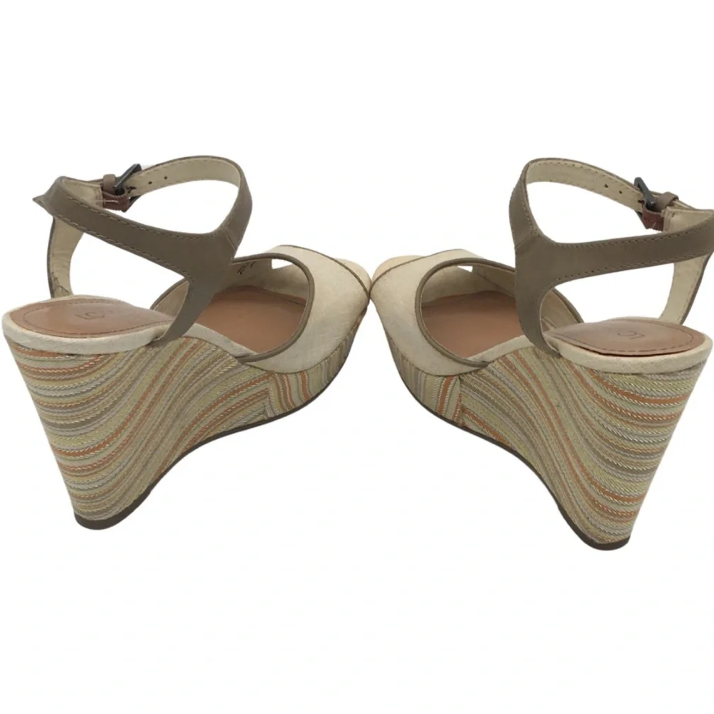 Lauren Conrad Tan Multi Color Peep Toe Platform Wedge size 7